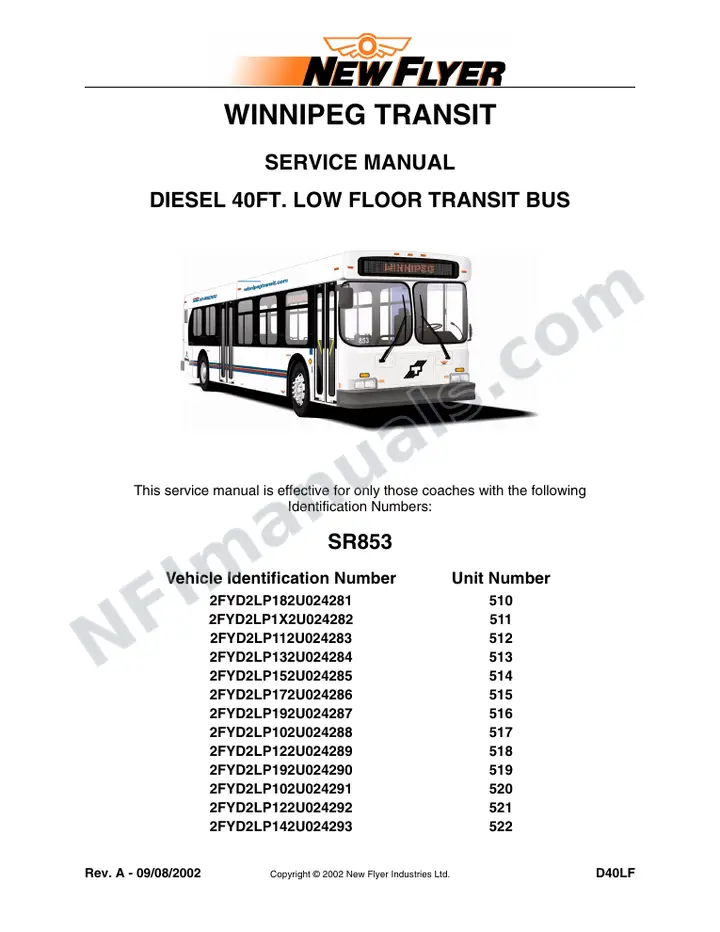 SR853 Service Manual, Winnipeg Transit first-page preview