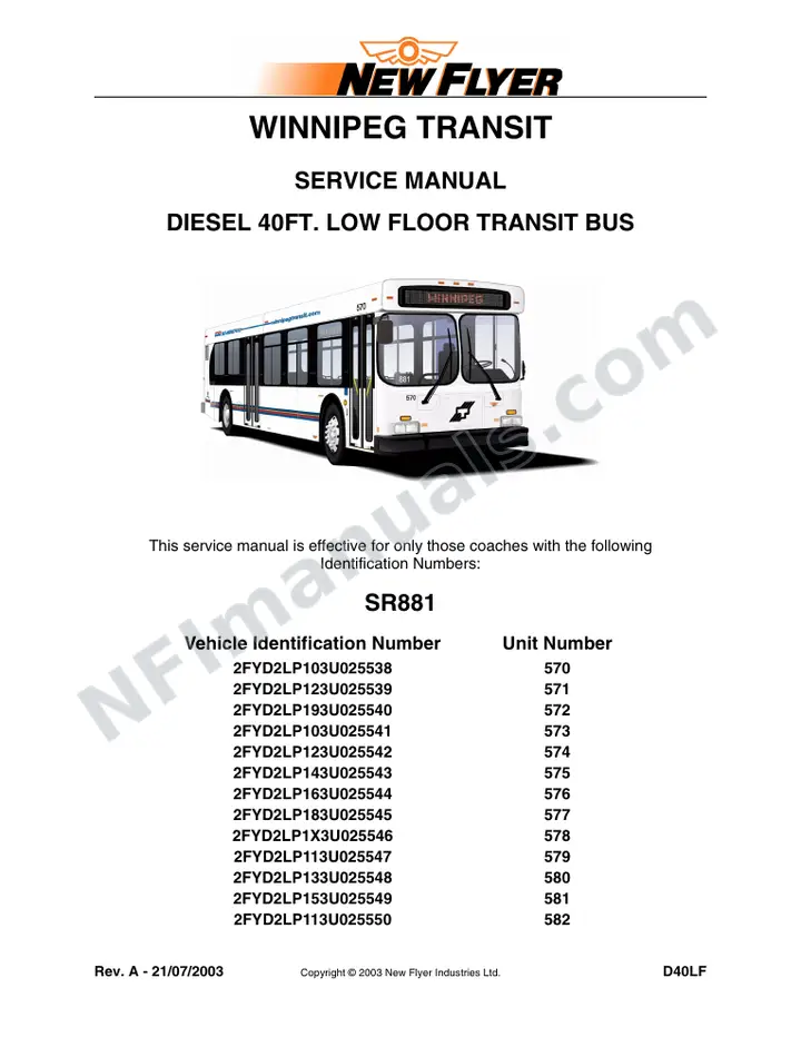 SR881 Service Manual, Winnipeg Transit first-page preview