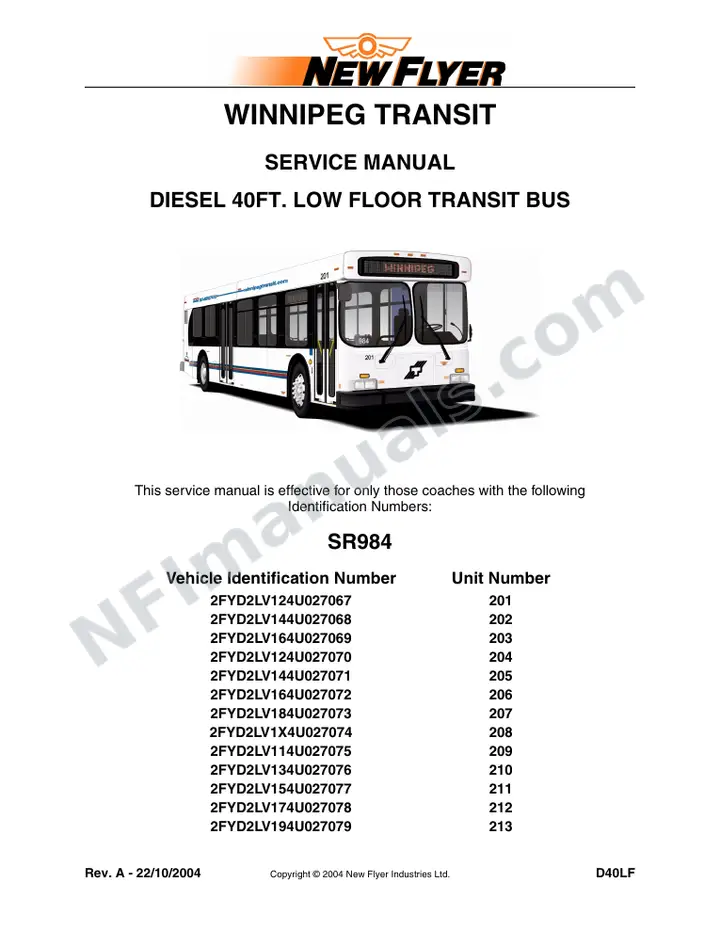 SR984 Service Manual, Winnipeg Transit first-page preview