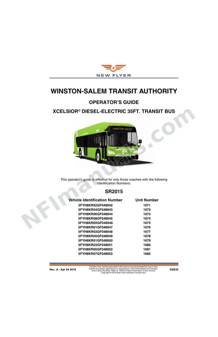 New Flyer XDE35 Manual Package - Winston - Salem Transit Authority included manual preview