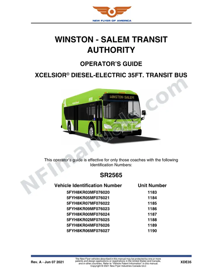 SR2565 Operator's Guide, Winston - Salem Transit Authority first-page preview
