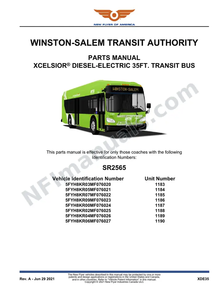 SR2565 Parts Manual, Winston-Salem Transit Authority first-page preview