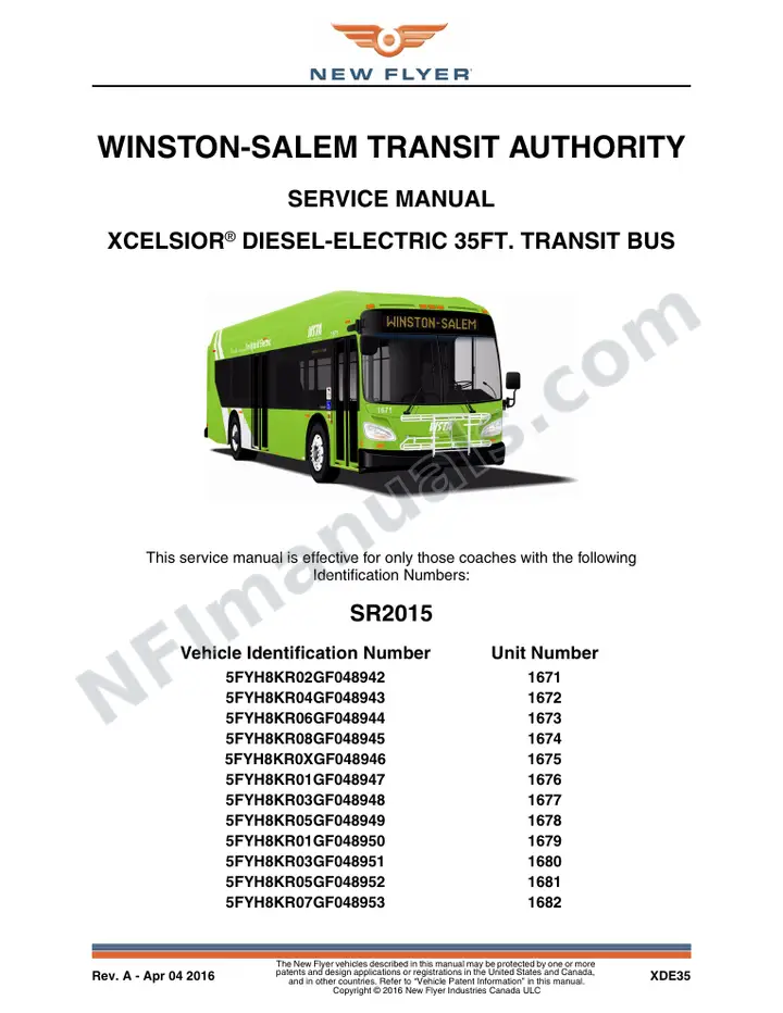 SR2015 Service Manual, Winston-Salem Transit Authority first-page preview