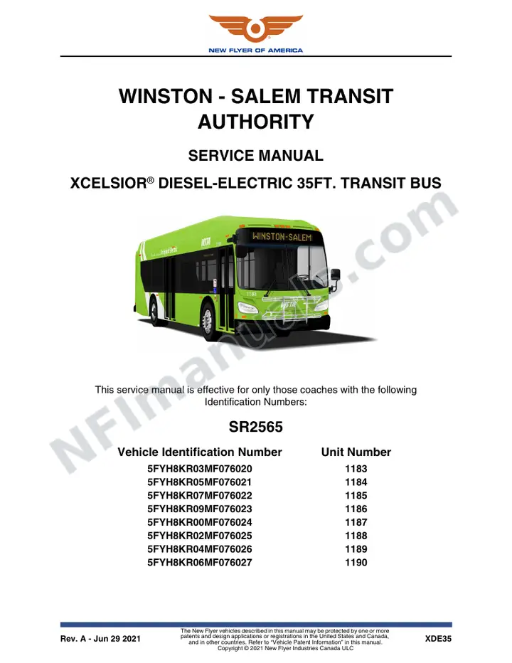 SR2565 Service Manual, Winston - Salem Transit Authority first-page preview