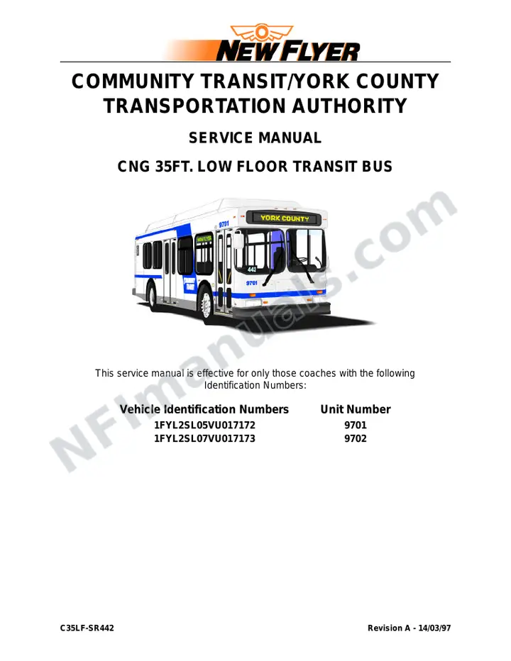 New Flyer C35LF Manual Package - York County Transportation Authority included manual preview