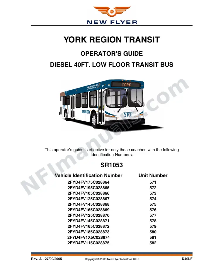New Flyer D40LF Manual Package - York Region Transit included manual preview