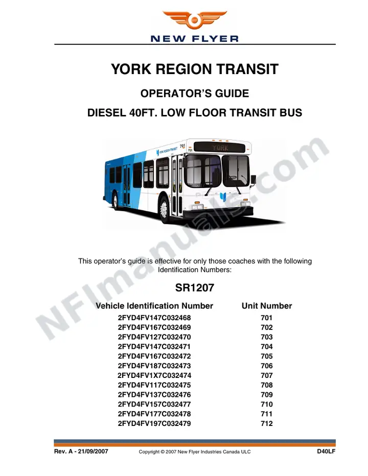SR1207 Operator's Guide, York Region Transit first-page preview