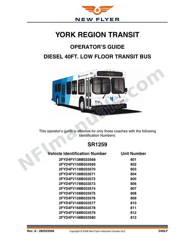 SR1259 Operator's Guide, York Region Transit first-page preview