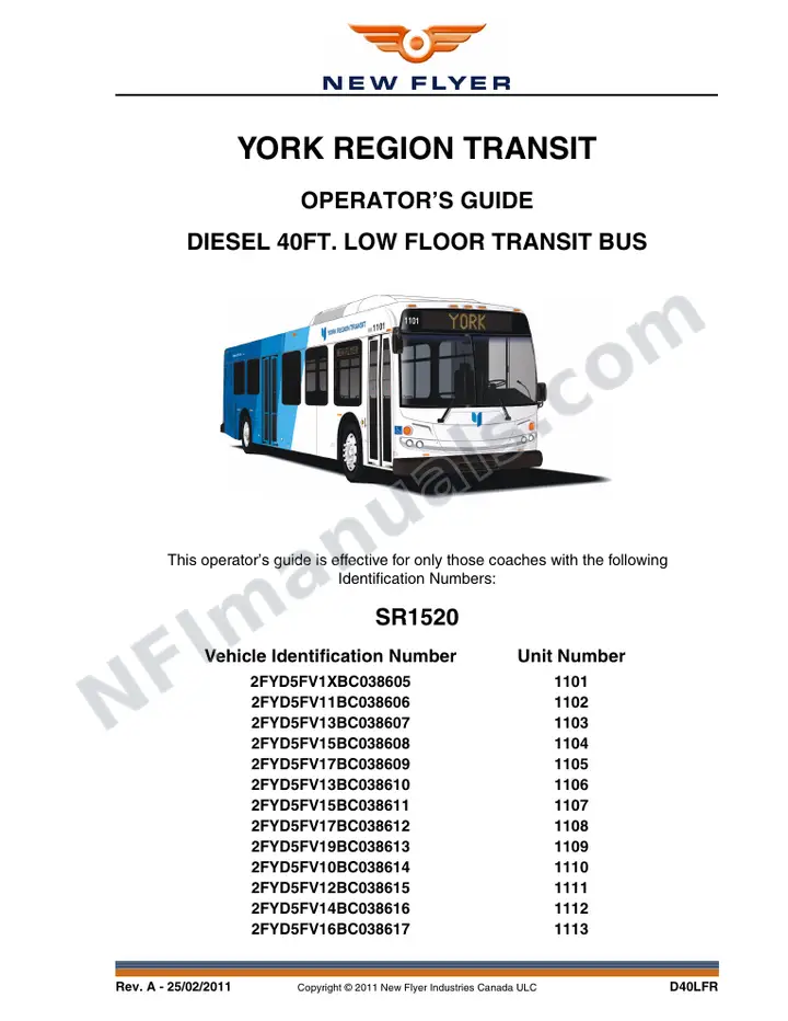 SR1520 Operator's Guide, York Region Transit first-page preview