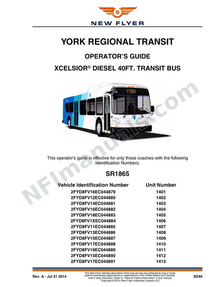 New Flyer XD40 Manual Package - York Region Transit included manual preview
