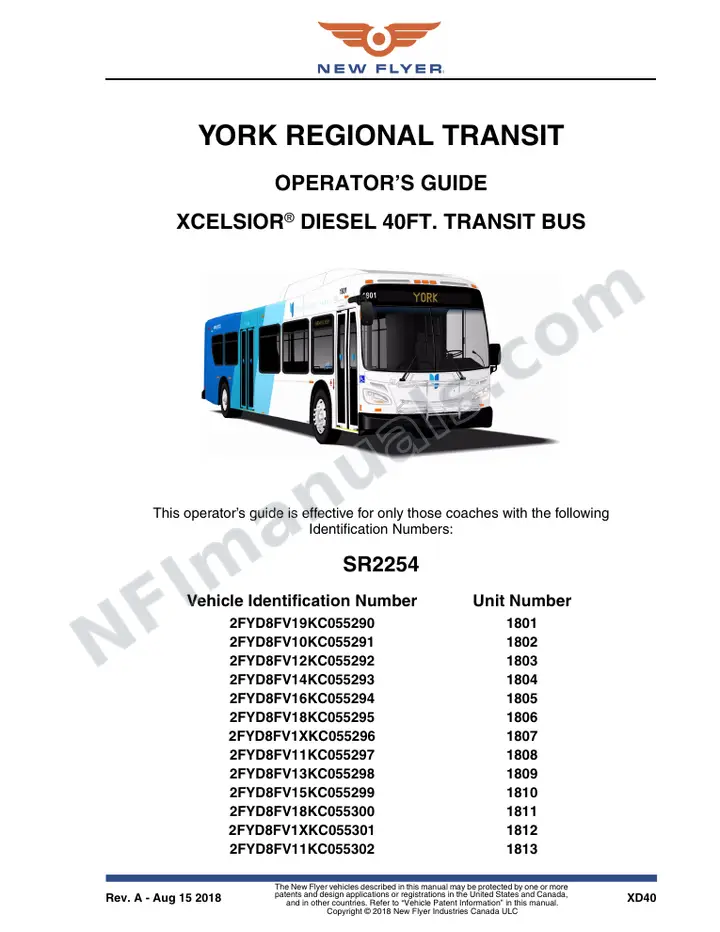 SR2254 Operator's Guide, York Regional Transit first-page preview