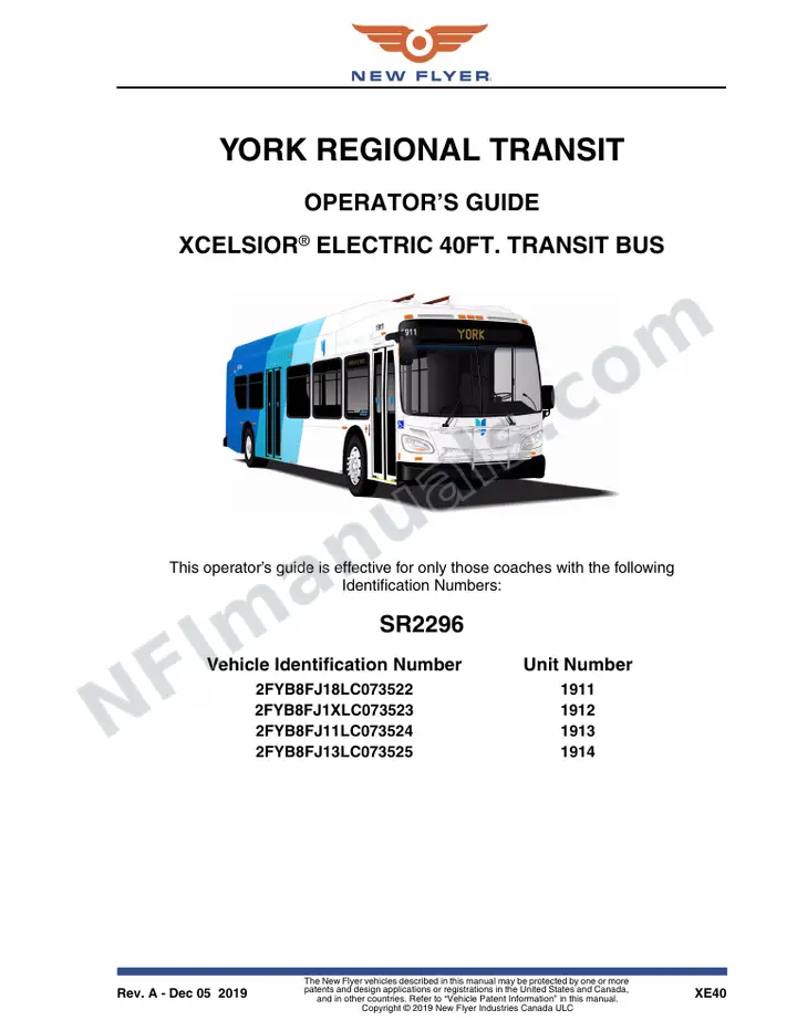 New Flyer XE40 Manual Package - York Region Transit included manual preview