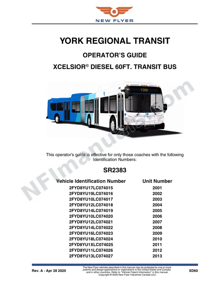 New Flyer XD60 Manual Package - York Region Transit included manual preview