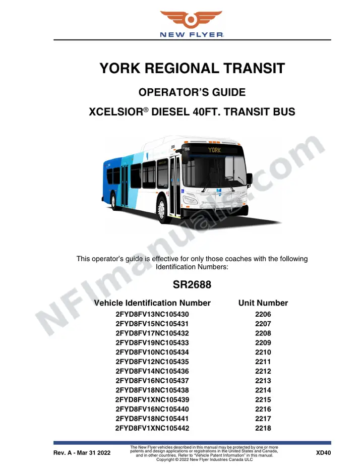 SR2688 Operator's Guide, York Regional Transit first-page preview
