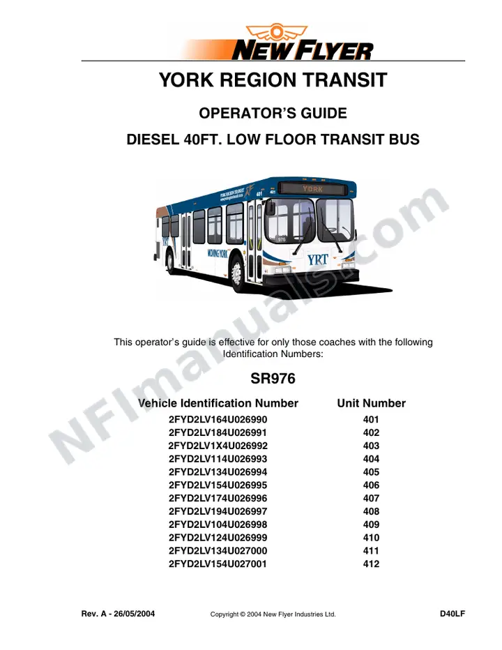 SR976 Operator's Guide, York Region Transit first-page preview