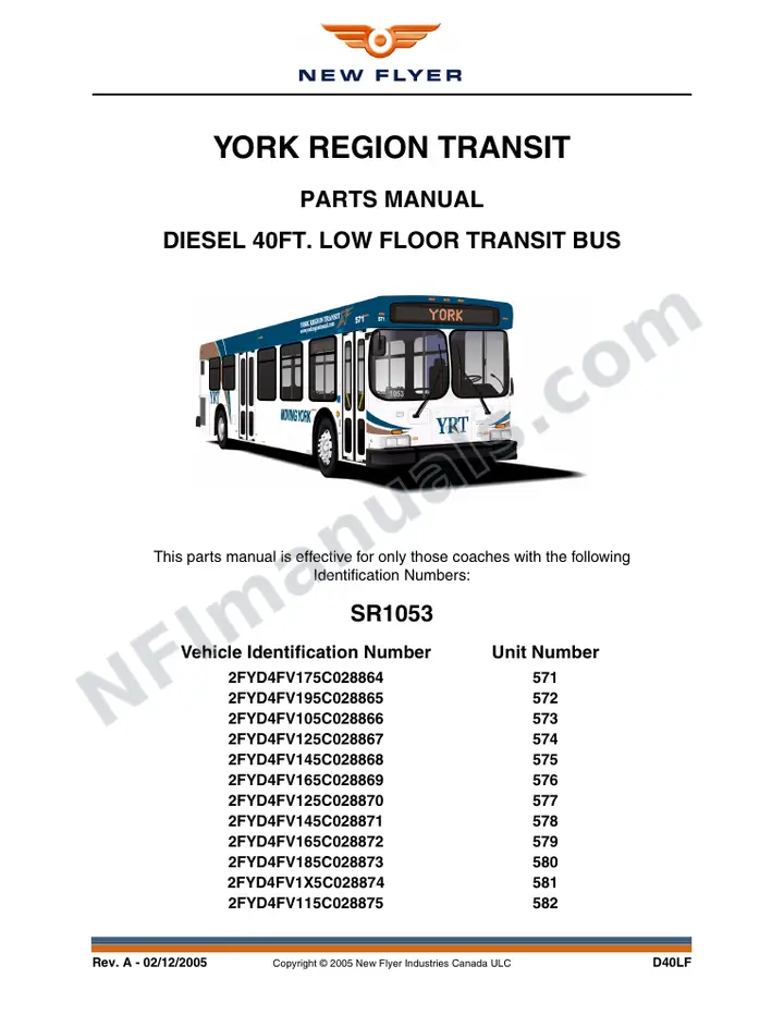 SR1053 Parts Manual, York Region Transit first-page preview
