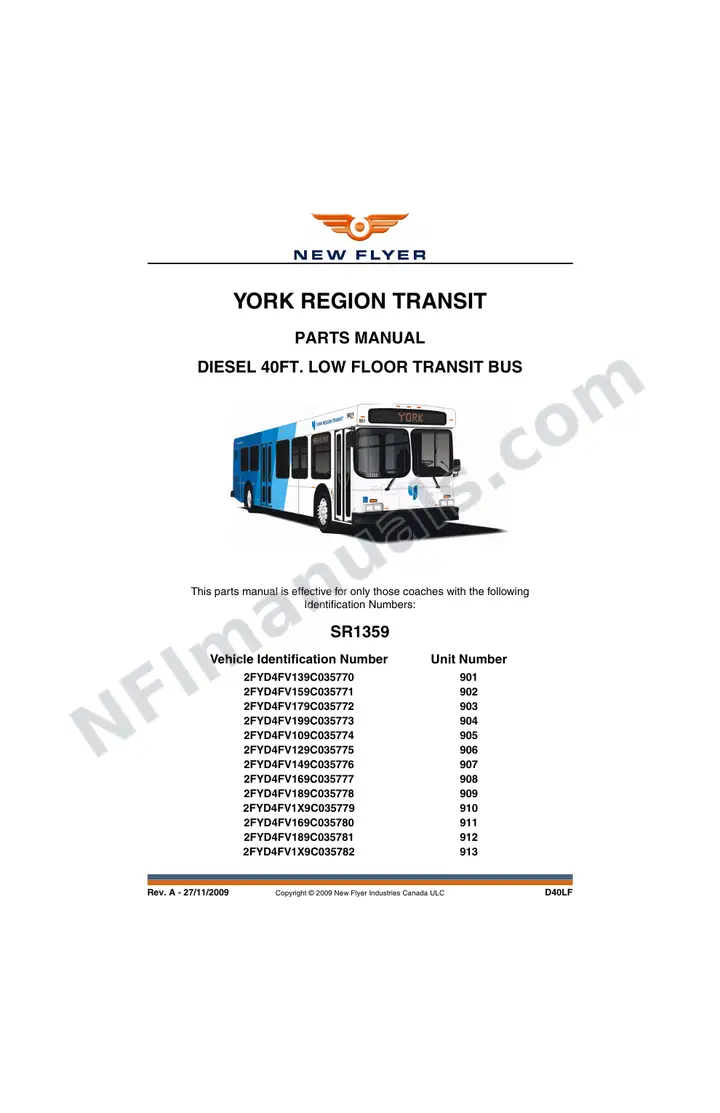 SR1359 Parts Manual, York Regional Transit first-page preview