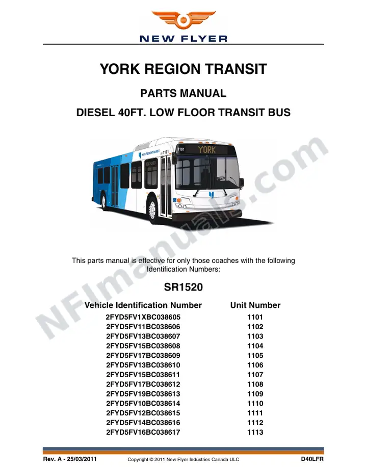 SR1520 Parts Manual, York Region Transit first-page preview