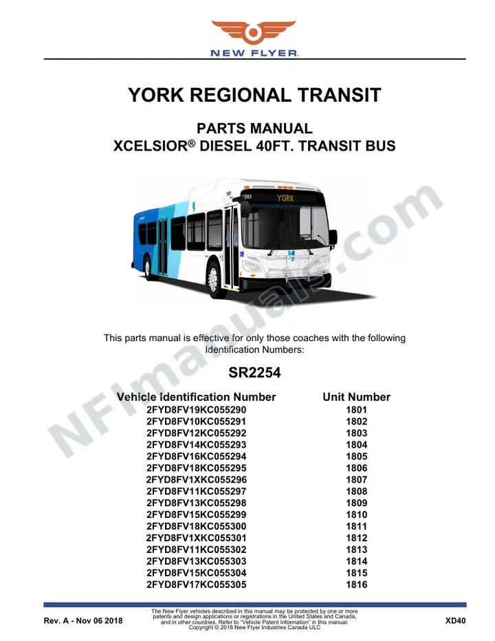 SR2254 Parts Manual, York Regional Transit first-page preview