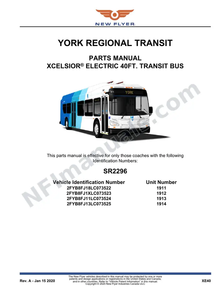SR2296 Parts Manual, York Regional Transit first-page preview