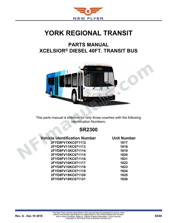 SR2300 Parts Manual, York Regional Transit first-page preview