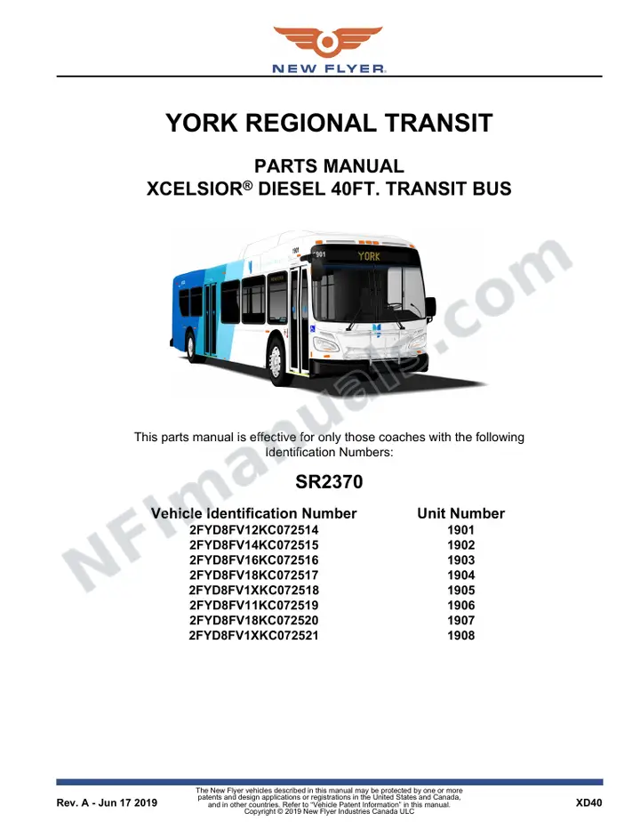 SR2370 Parts Manual, York Regional Transit first-page preview