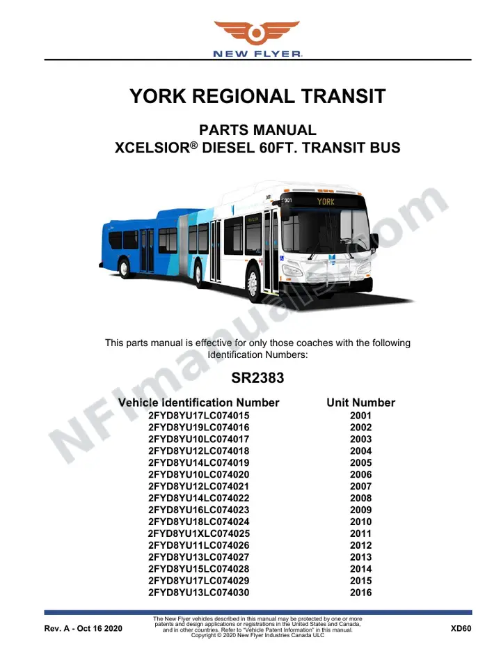 SR2383 Parts Manual, York Regional Transit first-page preview