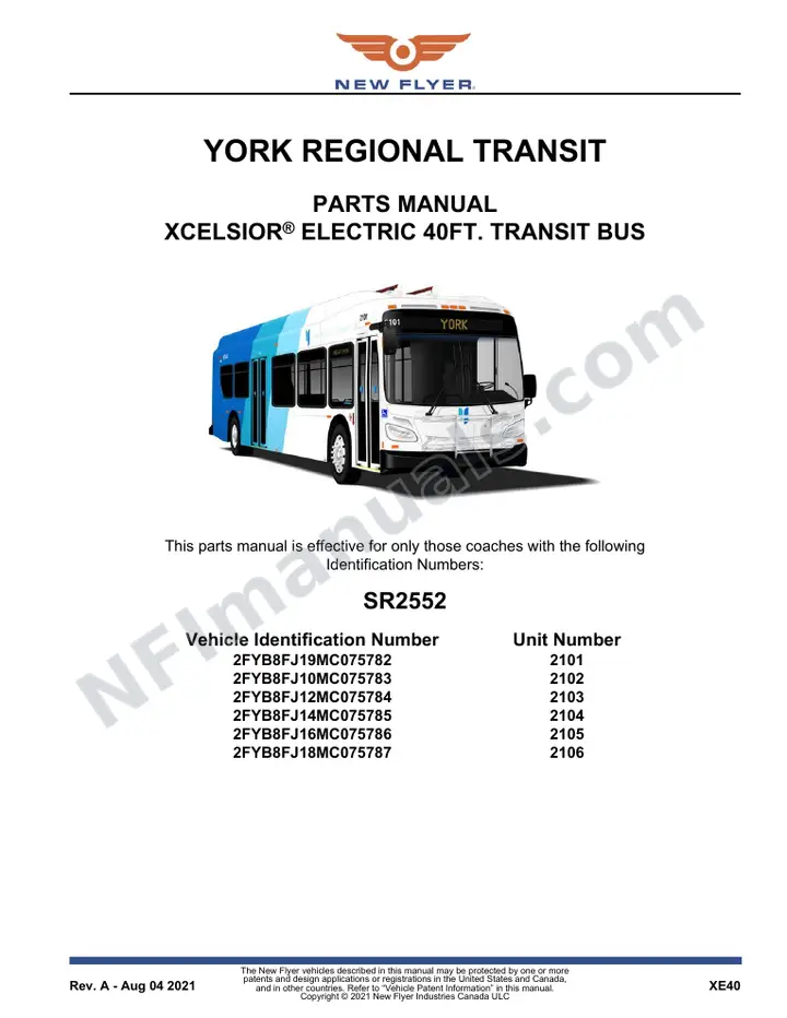 SR2552 Parts Manual, York Regional Transit first-page preview