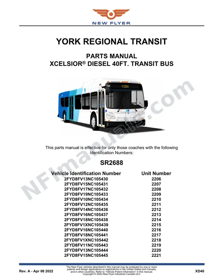 SR2688 Parts Manual, York Regional Transit first-page preview