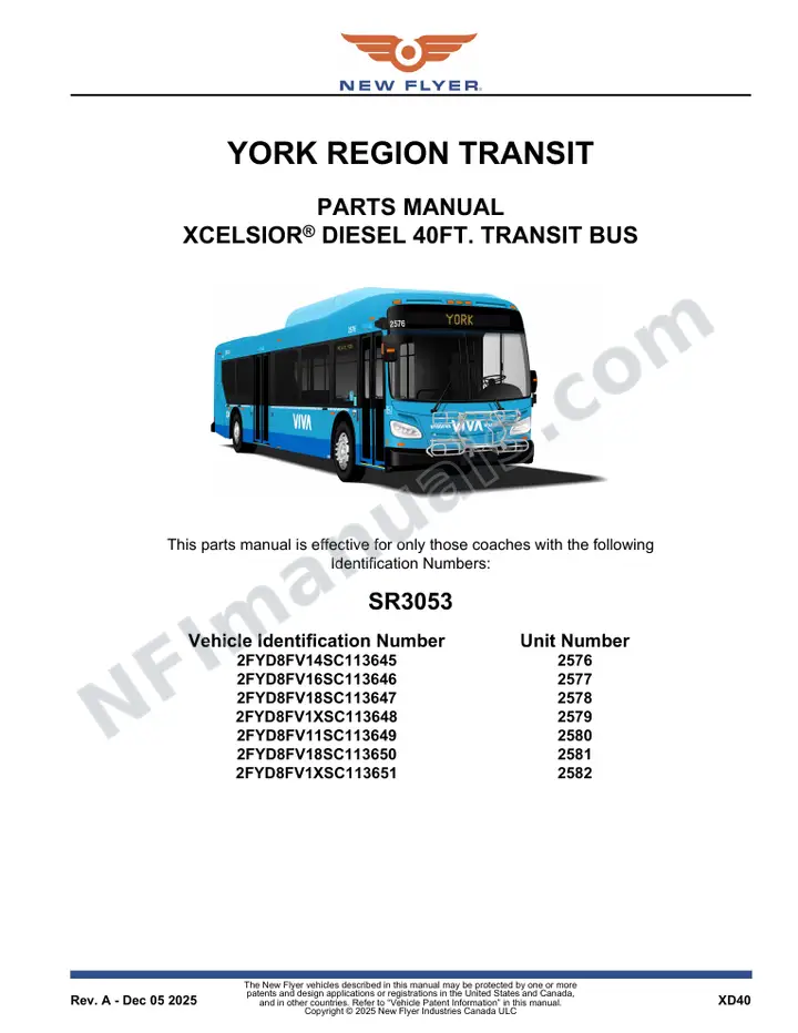 SR3053 Parts Manual, York Region Transit first-page preview