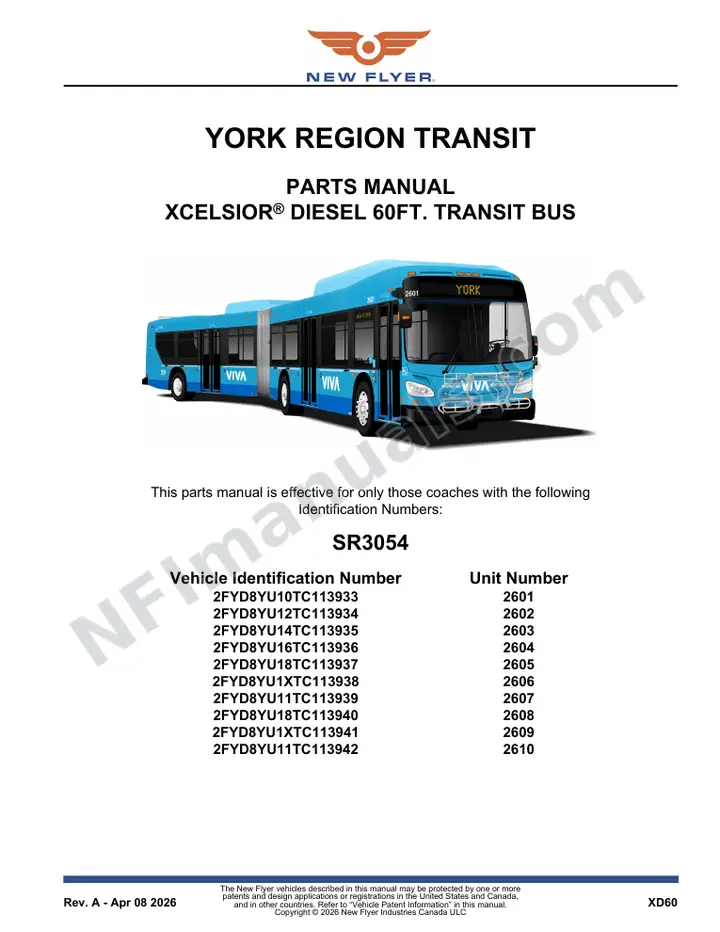 SR3054 Parts Manual, York Region Transit first-page preview