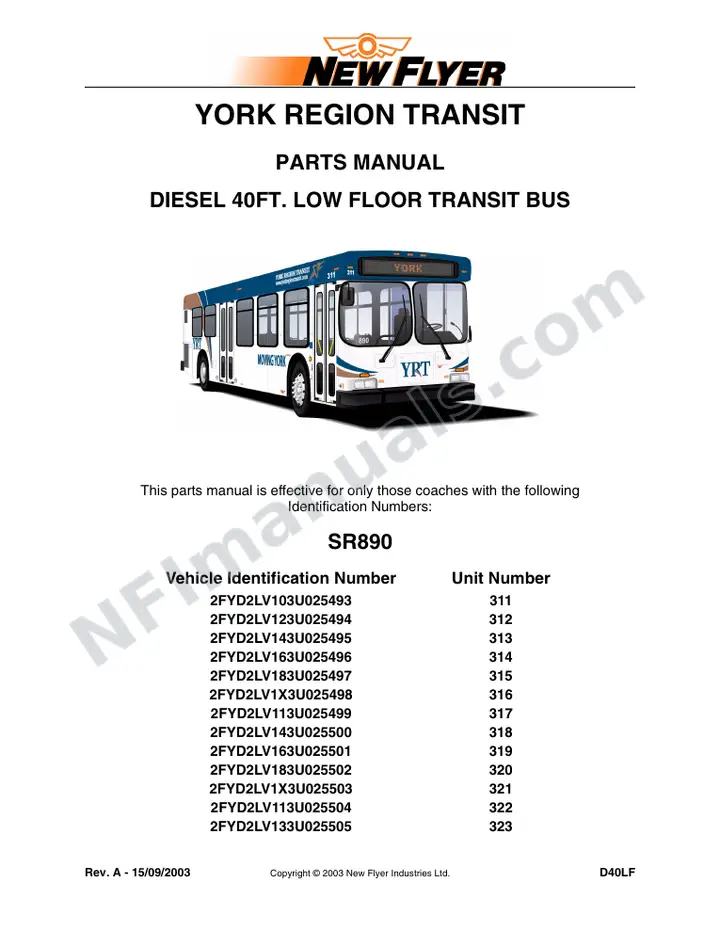 SR890 Parts Manual, York Region Transit first-page preview