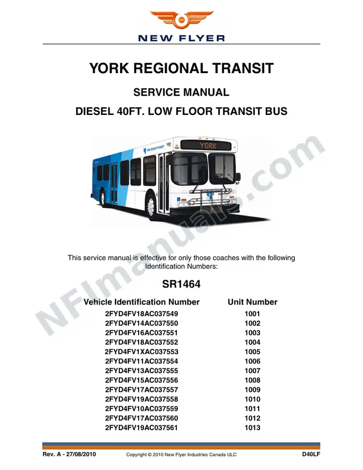 SR1464 Service Manual, York Regional Transit first-page preview