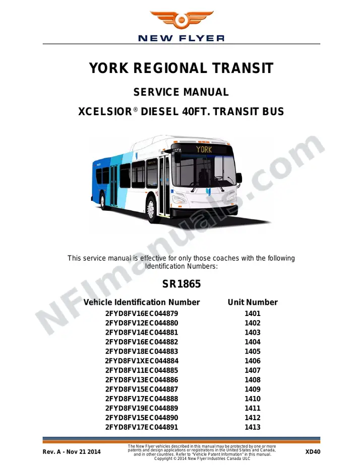 SR1865 Service Manual, York Regional Transit first-page preview