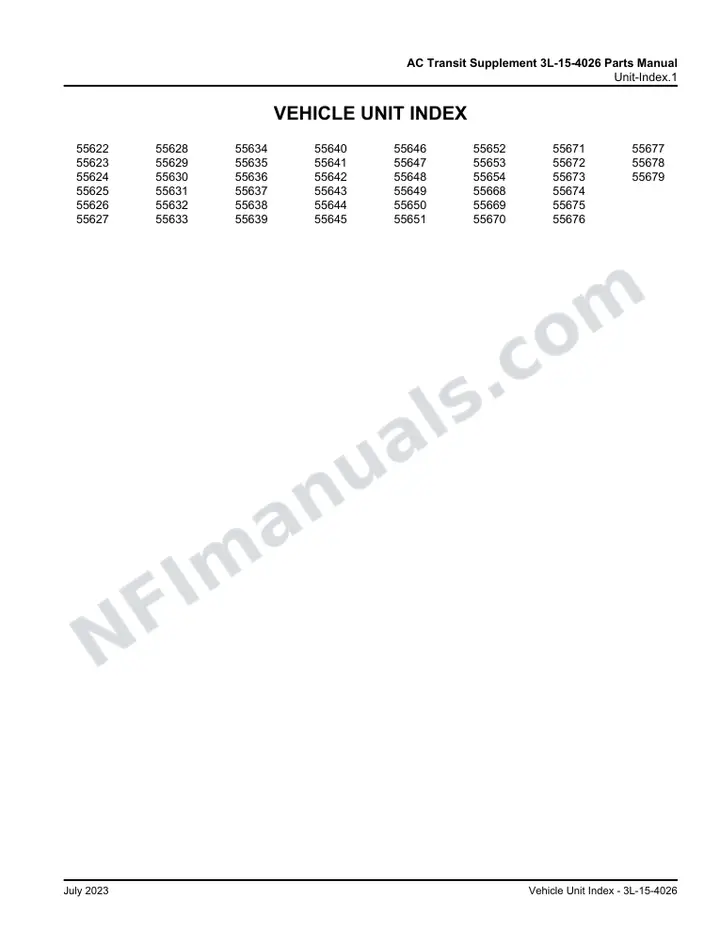 D4500 AC Transit Supplement 3L-15-4026 Parts Manual, 2003 for Units 55622-55654, 55668-55679 first-page preview