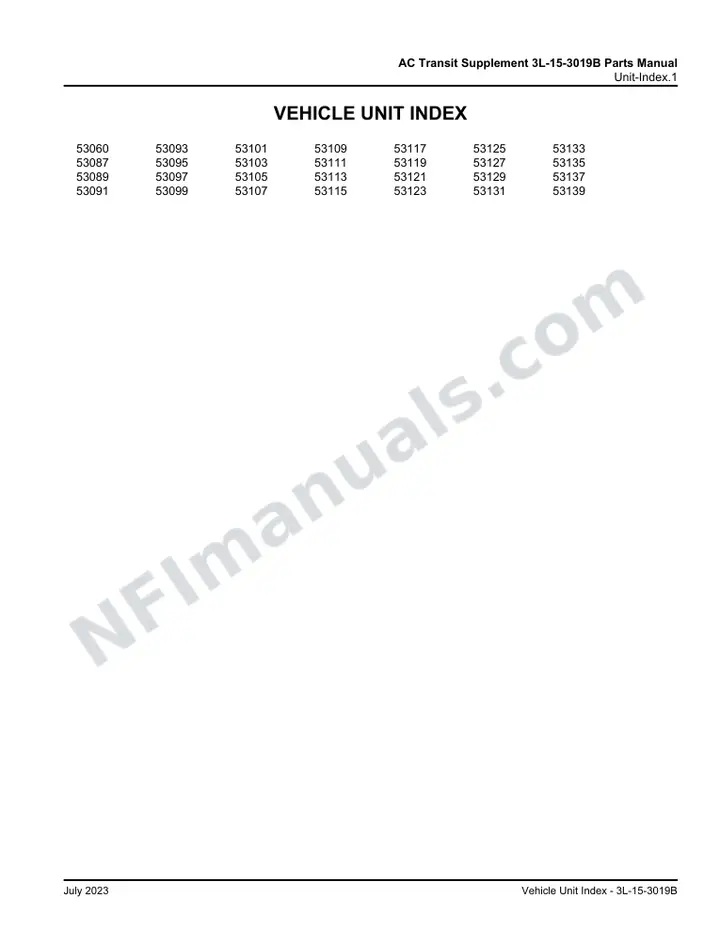 DL3 AC Transit Supplement 3L-15-3019B Parts Manual, 2000 for Units 53060-53139 first-page preview