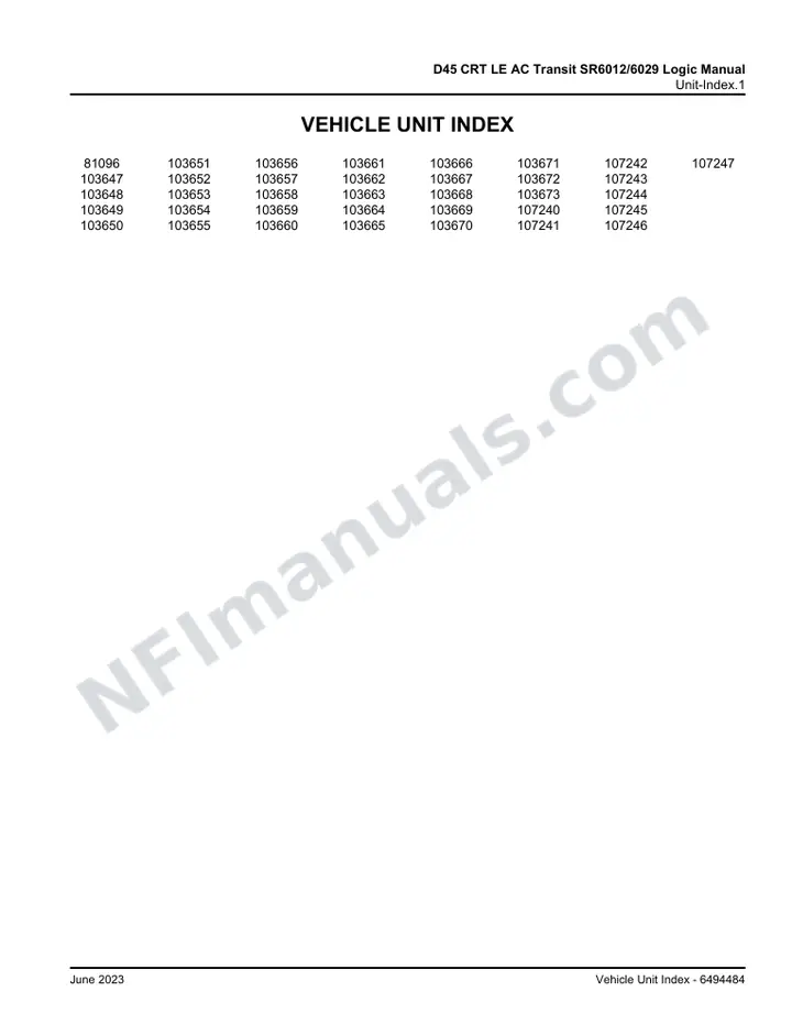 D45 CRT LE AC Transit SR6012/6029 Logic Manual, 2022 for Units 103647-103673, 107240-107247, 81096 first-page preview