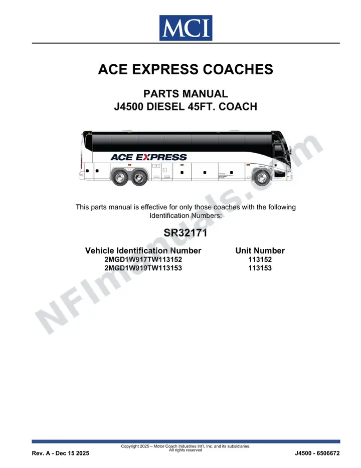 SR32171 Parts Manual, ACE Express Coaches first-page preview