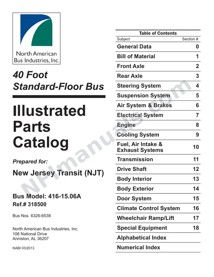 SR9268 (318500) Parts Manual, New Jersey Transit first-page preview