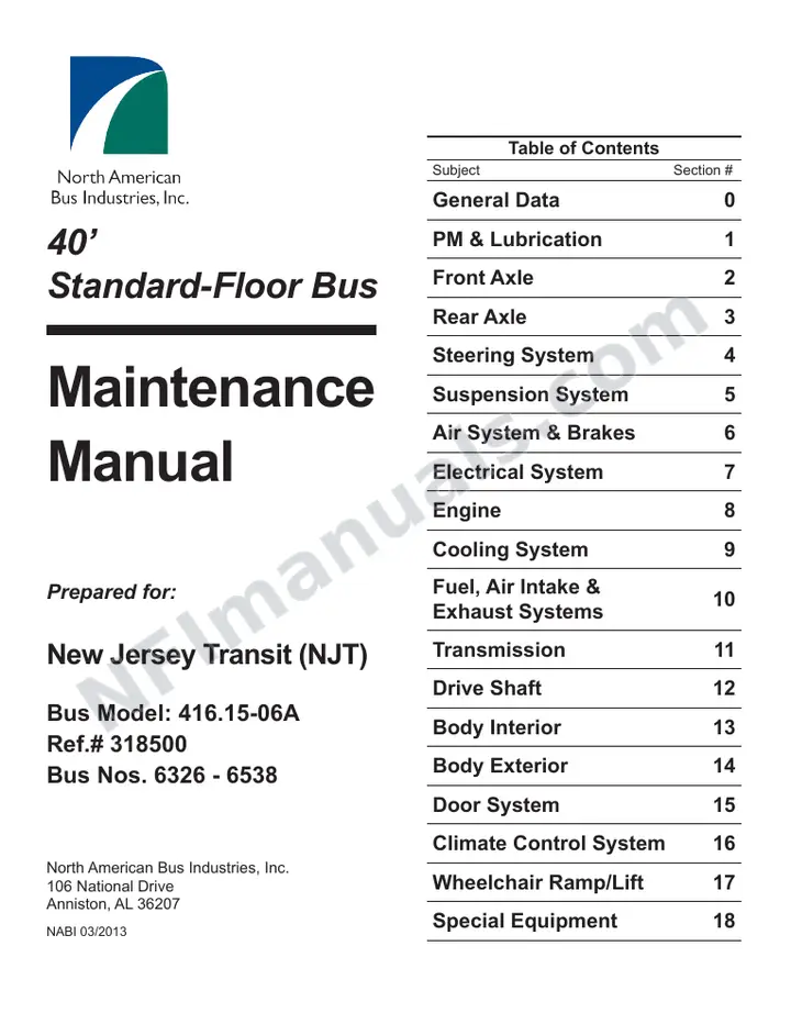 SR9268 (318500) Service Manual, New Jersey Transit first-page preview