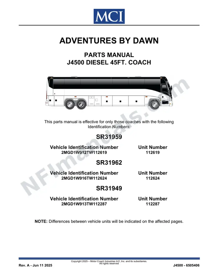 SR31959_31962_31949 Parts Manual, Adventures By Dawn first-page preview