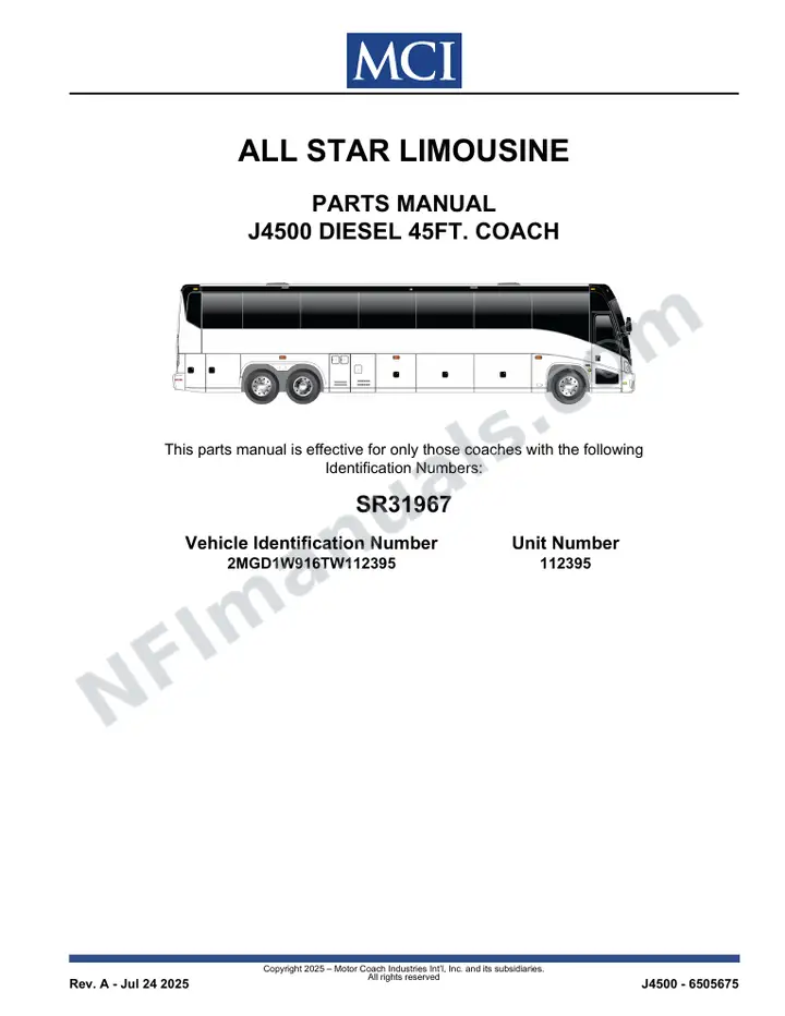 SR31967 Parts Manual, All Star Limousine first-page preview