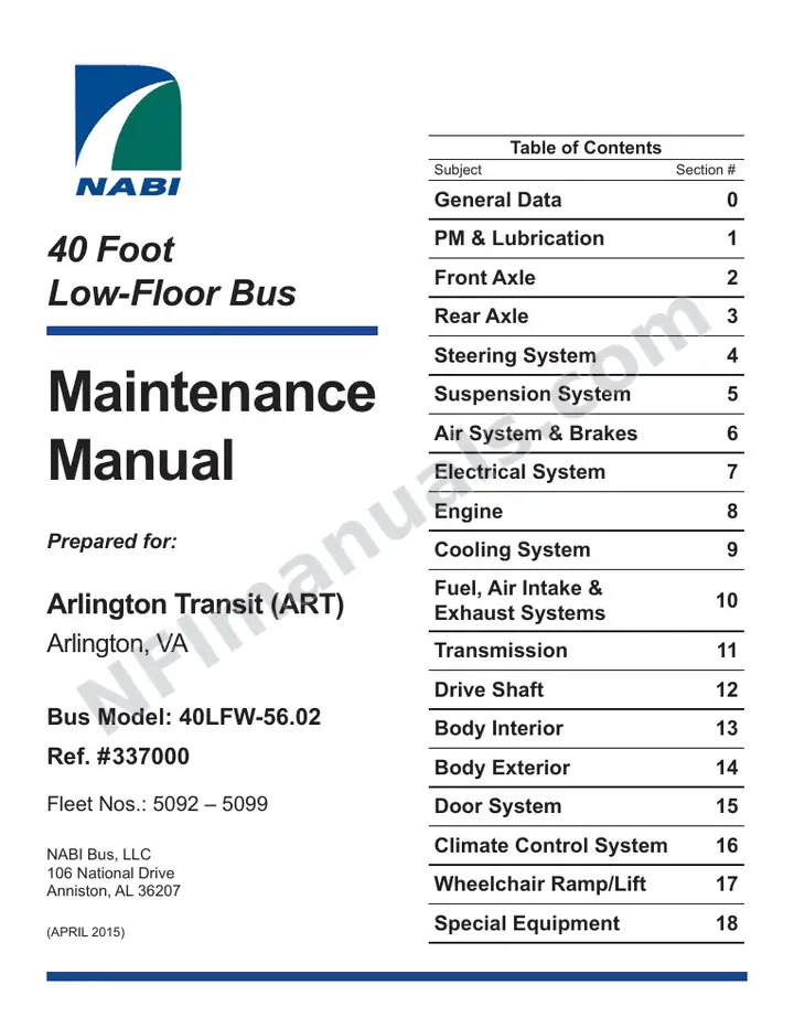 SR9289 (337000) Service Manual, Arlington Transit first-page preview