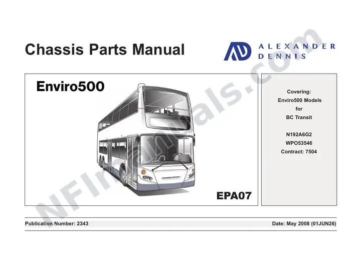 BC Transit 2343 Enviro 500 chassis Parts Manual first-page preview