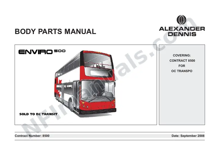 BC Transit, 8500 Body Parts Manual first-page preview