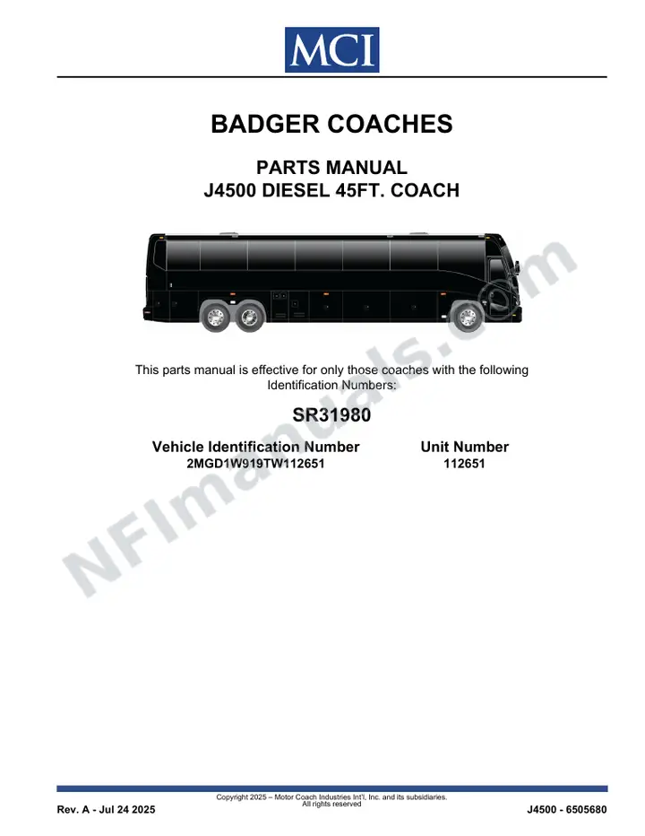 SR31980 Parts Manual, Badger Coaches first-page preview