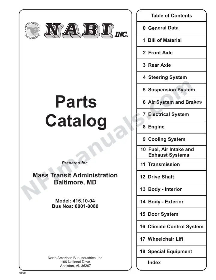SR9036 (47000) Parts Manual, Baltimore MTA first-page preview