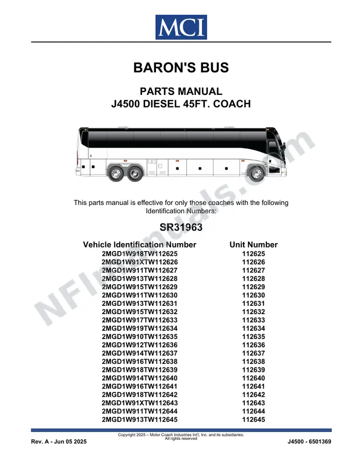 SR31963 Parts Manual, Baron's Bus first-page preview