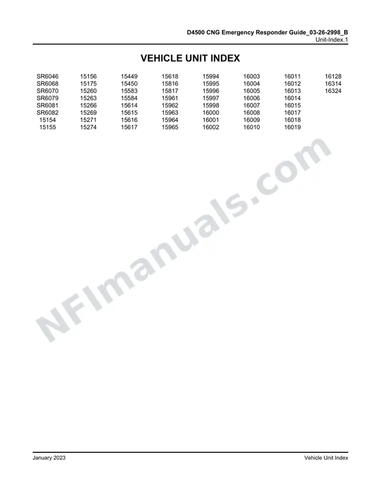 D4500 CNG Emergency Responder Guide_03-26-2998_B , 2018 for Units 15154-15156, 15175, 15260, 15263, 15266, 15269, 15271, 15274, 15449, 15450, 15583, 15584, 15614-15618, 15816, 15817, 15961-15965, 15994-15998, 16000-16015, 16017-16019, 16128, 16314, 16324, SR6046, SR6068, SR6070, SR6079, SR6081, SR6082 first-page preview
