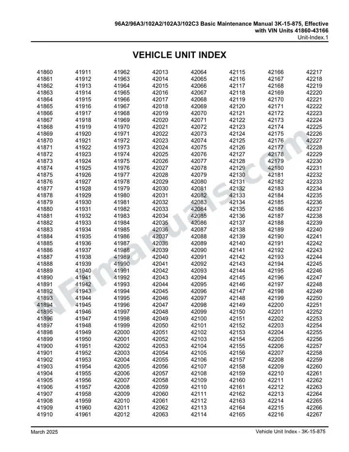 96A2/96A3/102A2/102A3/102C3 Basic Maintenance Manual 3K-15-875, Effective with VIN Units 41860-43166 first-page preview